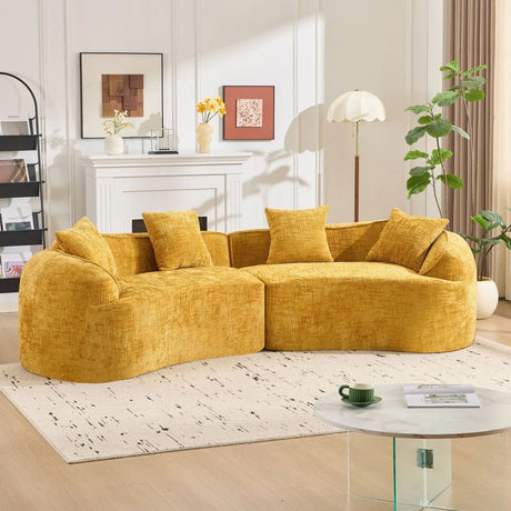 Yellow Curved 4-Seat Medium-Soft Chenille Sofa - Omega Lifestyles