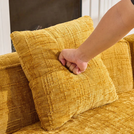 Yellow Curved 4-Seat Medium-Soft Chenille Sofa - Omega Lifestyles