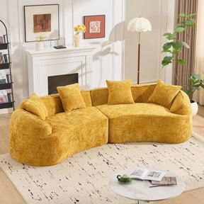 Yellow Curved 4-Seat Medium-Soft Chenille Sofa - Omega Lifestyles