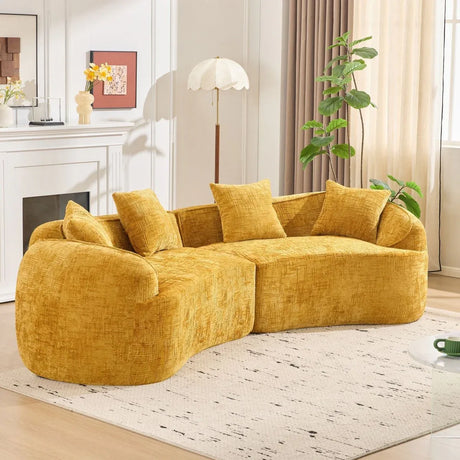 Yellow Curved 4-Seat Medium-Soft Chenille Sofa - Omega Lifestyles