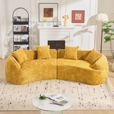 Yellow Curved 4-Seat Medium-Soft Chenille Sofa - Omega Lifestyles