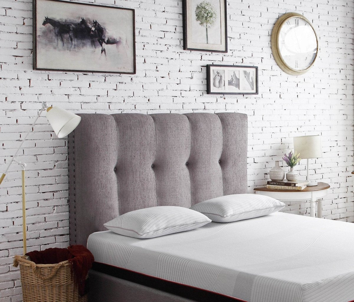 Queen Tufted Upholstered Wood Panel Headboard Gray Polyester - Bridgevine Home - Omega Lifestyles