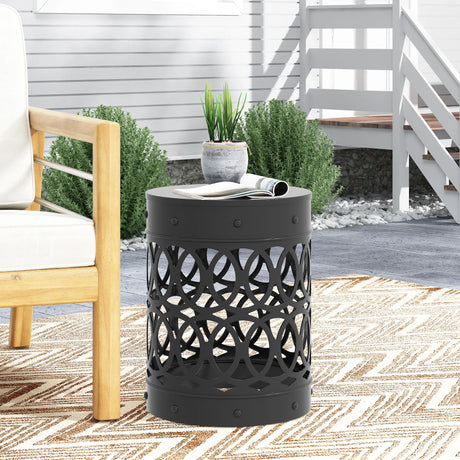 Modern Black Powder-Coated Iron Outdoor End Table - Omega Lifestyles