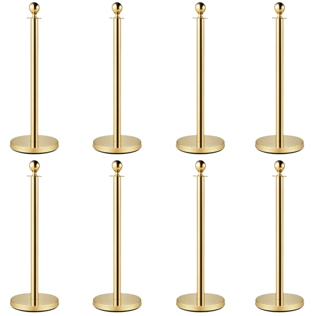 Set of 8 Stainless Steel Gold Velvet Rope Posts - Omega Lifestyles