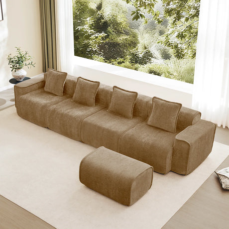 Modular 4-Seat Boneless Velvet Fabric Sectional Sofa - Omega Lifestyles