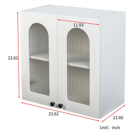 Arched Glass Door Floating Wall Cabinet With Shelves - Omega Lifestyles
