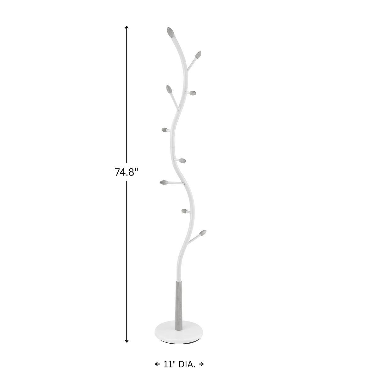 Metal White And Oak Standing Coat Rack With 9 Hooks - Omega Lifestyles