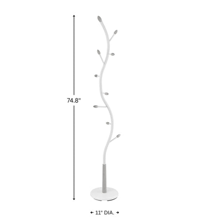 Metal White And Oak Standing Coat Rack With 9 Hooks - Omega Lifestyles