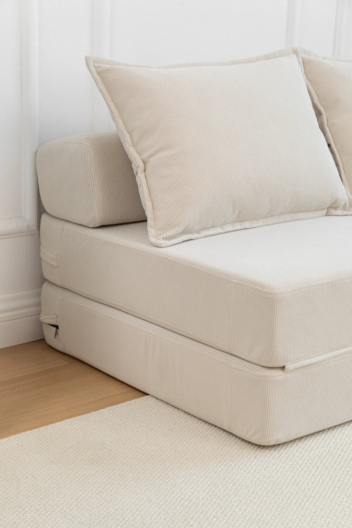 Foldable Corduroy Convertible Sofa Bed With Lumbar Pillow - Omega Lifestyles