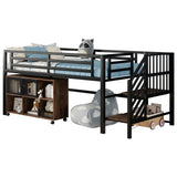 Twin Metal Low Loft Bed With Storage Cubby And Stairs - Omega Lifestyles