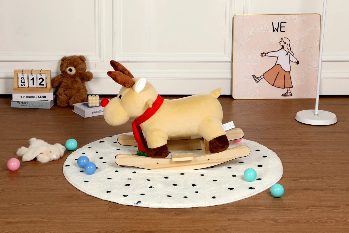 Soft Plush Fabric Kids Ride-On Rocking Horse Toy - Omega Lifestyles