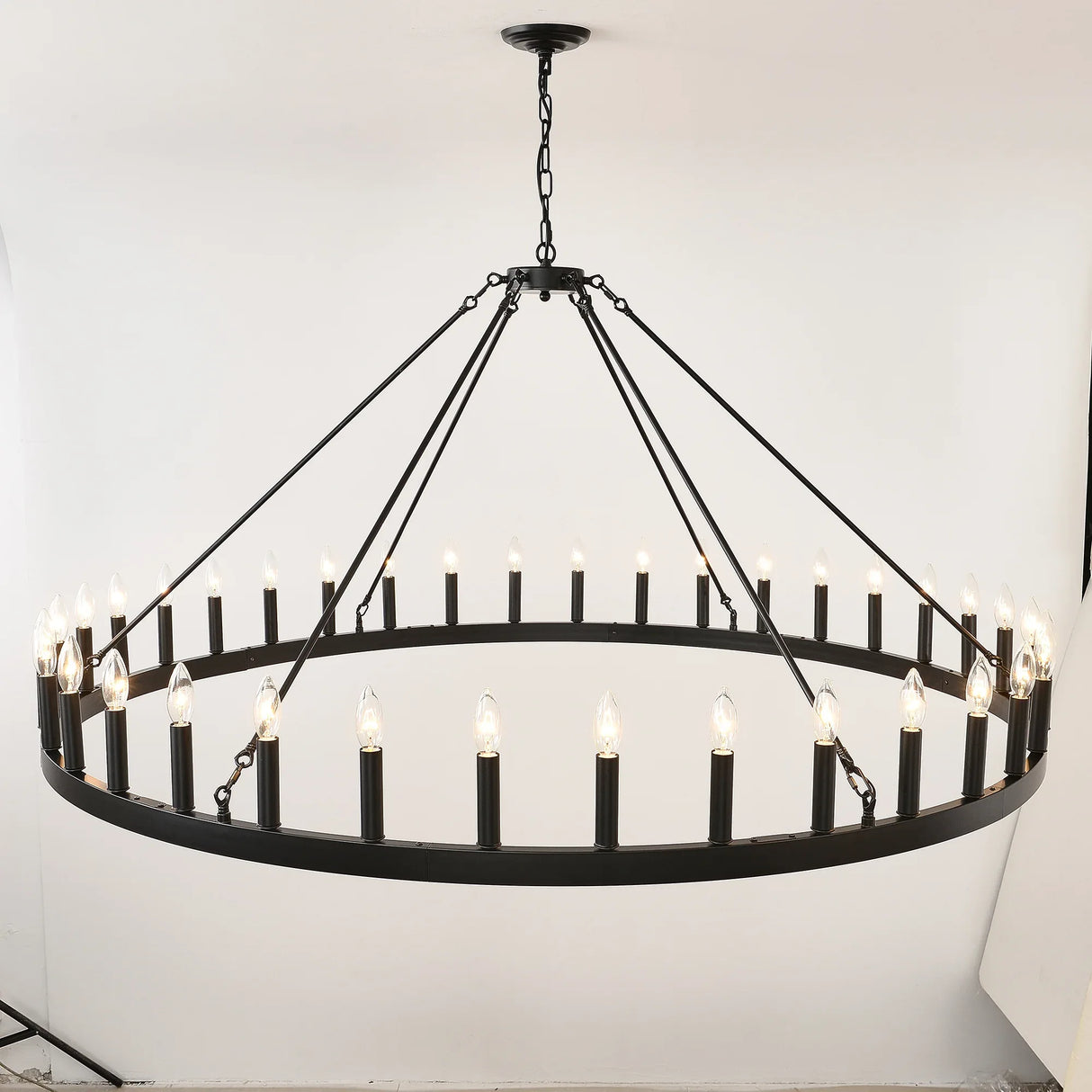 Matte Black Farmhouse 36-Light Wagon Wheel Chandelier - Omega Lifestyles