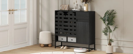 Black Woven Door Buffet Cabinet With Adjustable Storage - Omega Lifestyles