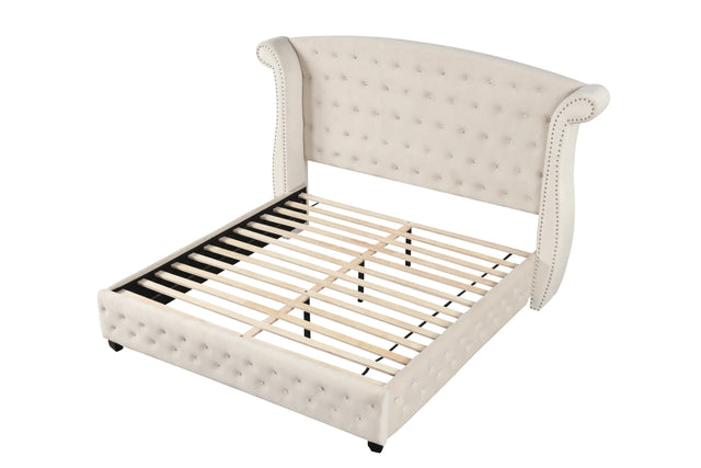 Crystal Tufted Upholstered Queen Wood Bed Frame - Omega Lifestyles