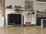 Black Woven Door Buffet Cabinet With Adjustable Storage - Omega Lifestyles