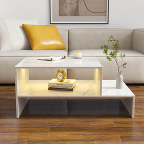 White Architectural Shape Coffee Table With Storage - Omega Lifestyles