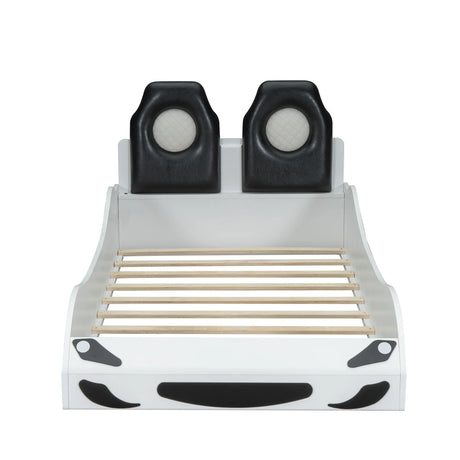 Twin Race Car-Shaped Wood Platform Bed With LED - Omega Lifestyles