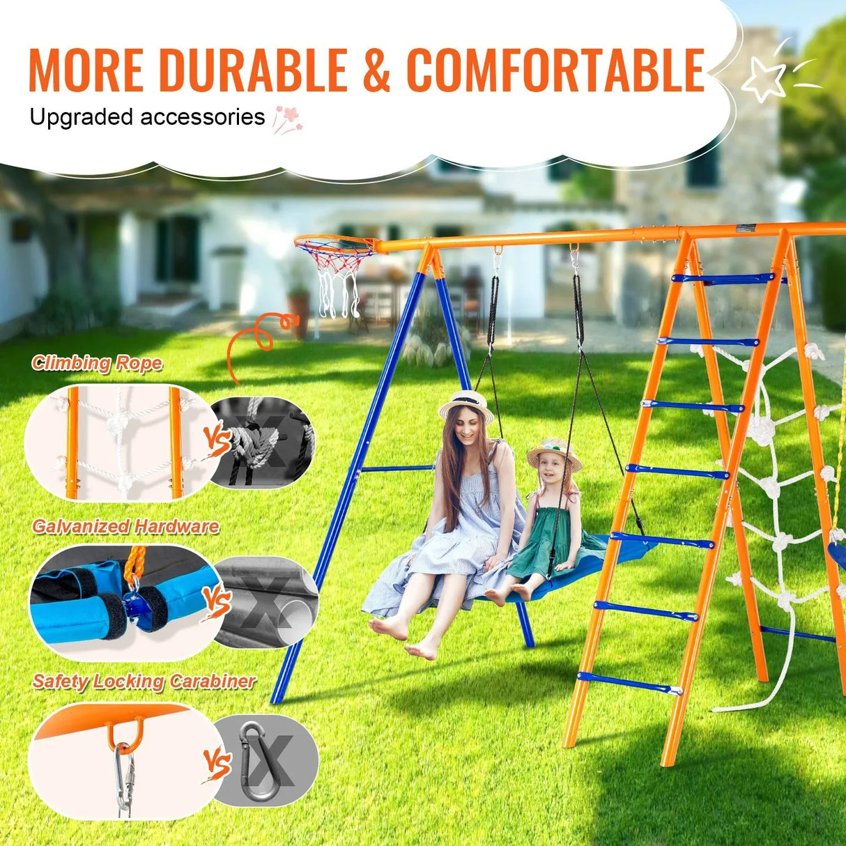 6-in-1 Metal A-Frame Backyard Swing Set With Accessories - Omega Lifestyles