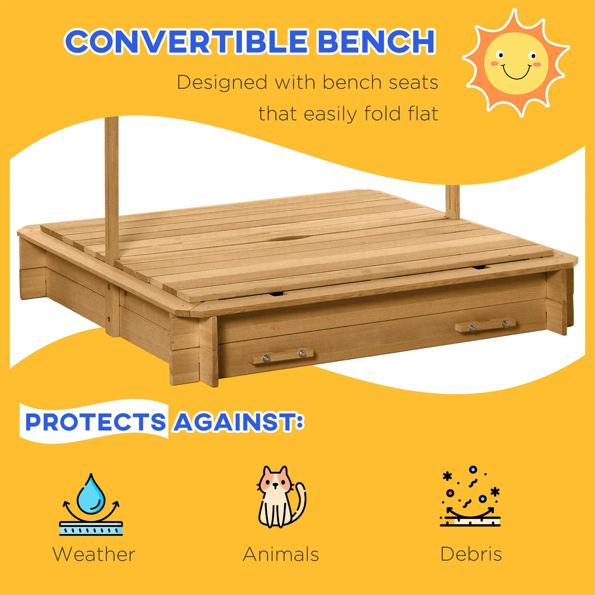 Children’s Outdoor Wooden Sandbox With Adjustable Canopy - Omega Lifestyles