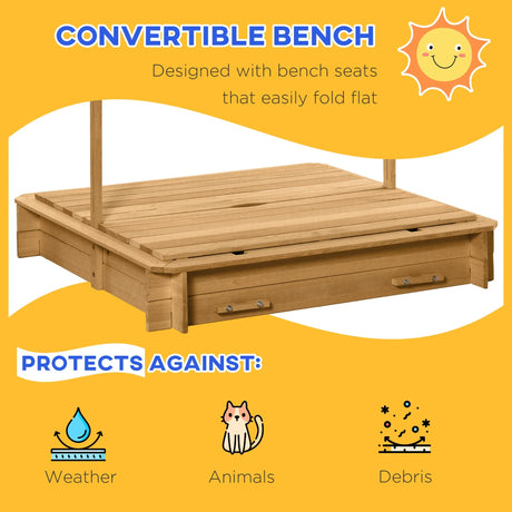 Children’s Outdoor Wooden Sandbox With Adjustable Canopy - Omega Lifestyles