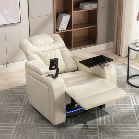 Power PU Leather Recliner Chair With Tray Table USB Port - Omega Lifestyles