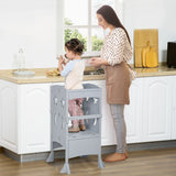 Foldable Wooden Kids Kitchen Step Stool With Safety Rail - Omega Lifestyles