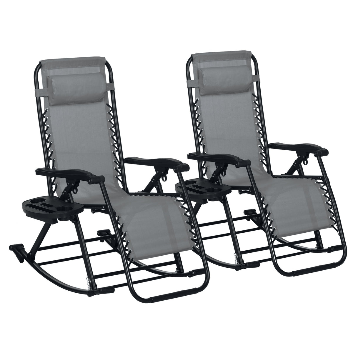 2-Piece Outdoor Zero Gravity Folding Steel Rocking Chairs