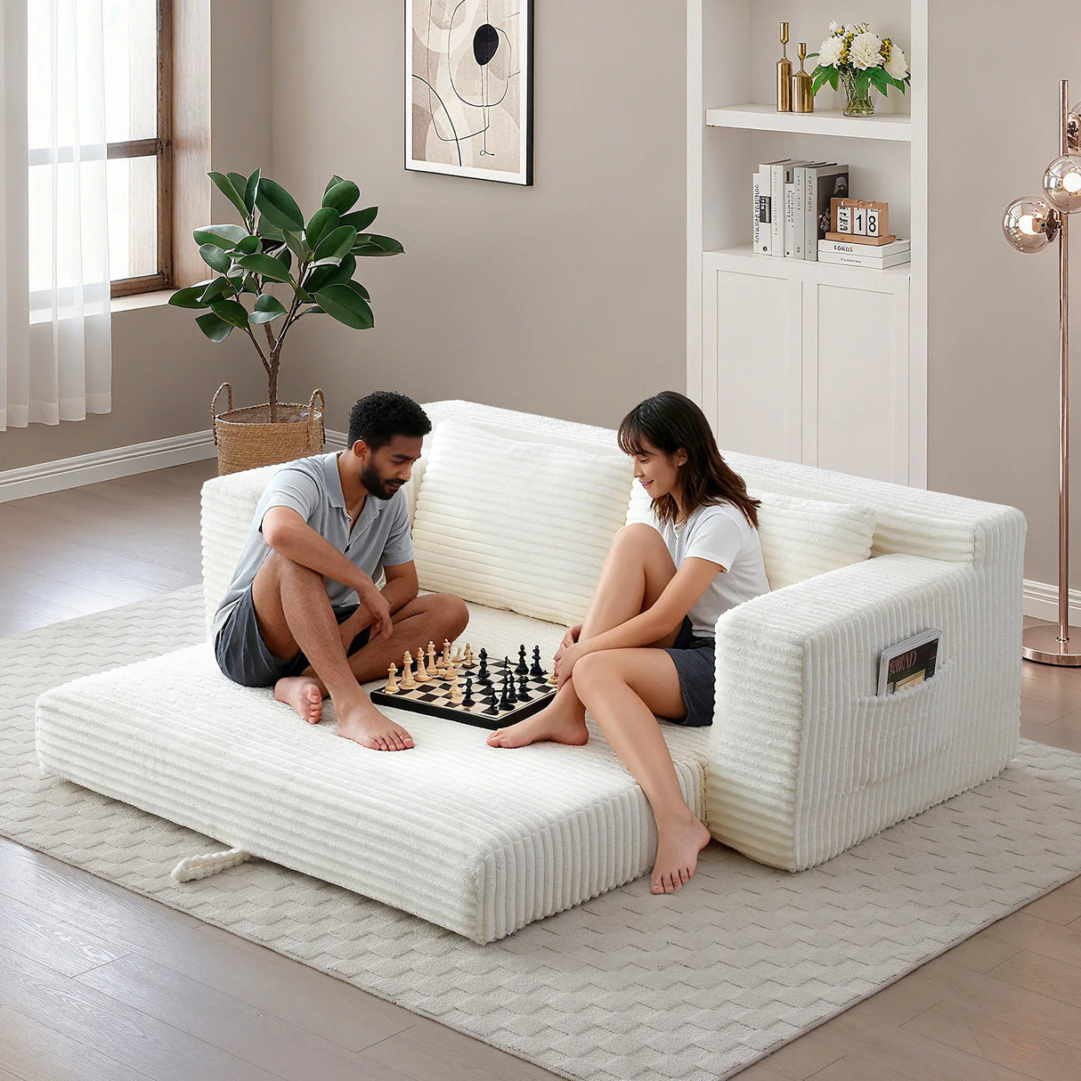 Convertible Corduroy Memory Foam Loveseat Sofa Bed - Omega Lifestyles