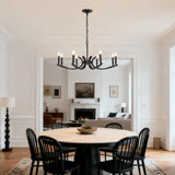 8-Light Matte Black Metal Farmhouse Chandelier Adjustable Height - Omega Lifestyles