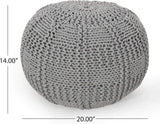 Knitted Cotton Round 20-Inch Grey Pouf - Omega Lifestyles