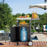 Outdoor Grill Cart Metal Storage Kitchen Island With Hooks - Omega Lifestyles