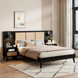 Queen Solid Wood Platform Bed Frame With Nightstands And Lamps - Omega Lifestyles