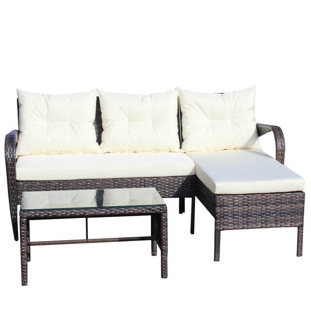 3-Piece Outdoor Brown Rattan Conversation Sofa Set With Cushions - Omega Lifestyles