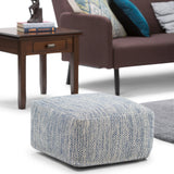 Light Blue Square Fabric Pouf With Polystyrene Filling - Omega Lifestyles