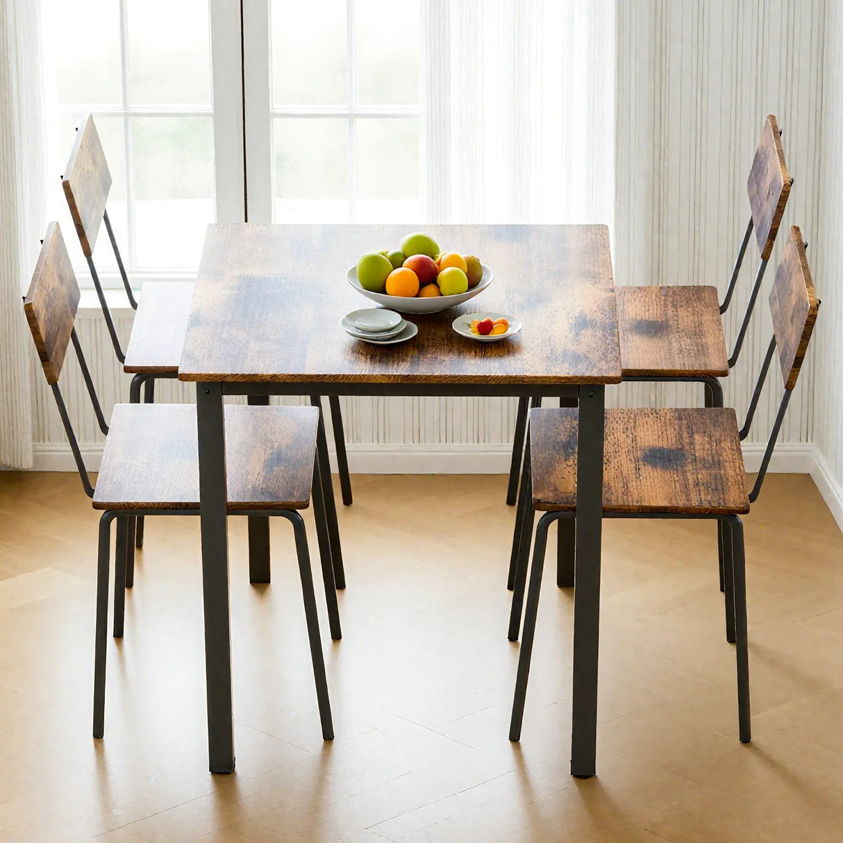 5-Piece Metal And Wood Modern Indoor Dining Set For 4 - Omega Lifestyles