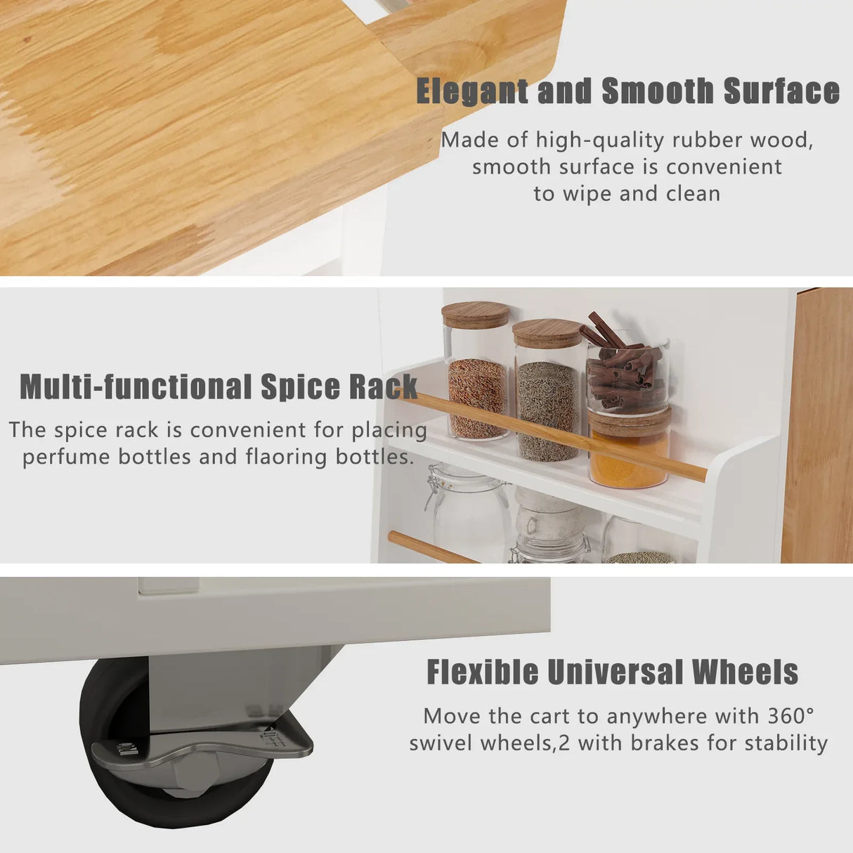 Engineered Wood Kitchen Island Cart With Spice Rack - Omega Lifestyles