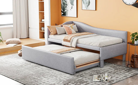 Twin Upholstered L-Shaped Daybed With Pop-Up Trundle - Omega Lifestyles
