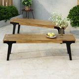 Modern Acacia Wood Dining Bench Set of 2 - Omega Lifestyles