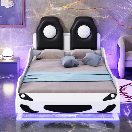 Twin Race Car-Shaped Wood Platform Bed With LED - Omega Lifestyles