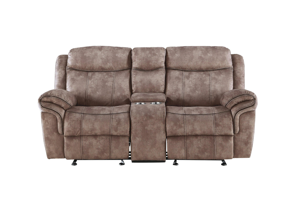 Chocolate Velvet Recliner Loveseat With USB Port Console - Omega Lifestyles