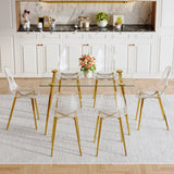 Modern Tempered Glass Dining Table And 6 Gold Chairs Set - Omega Lifestyles