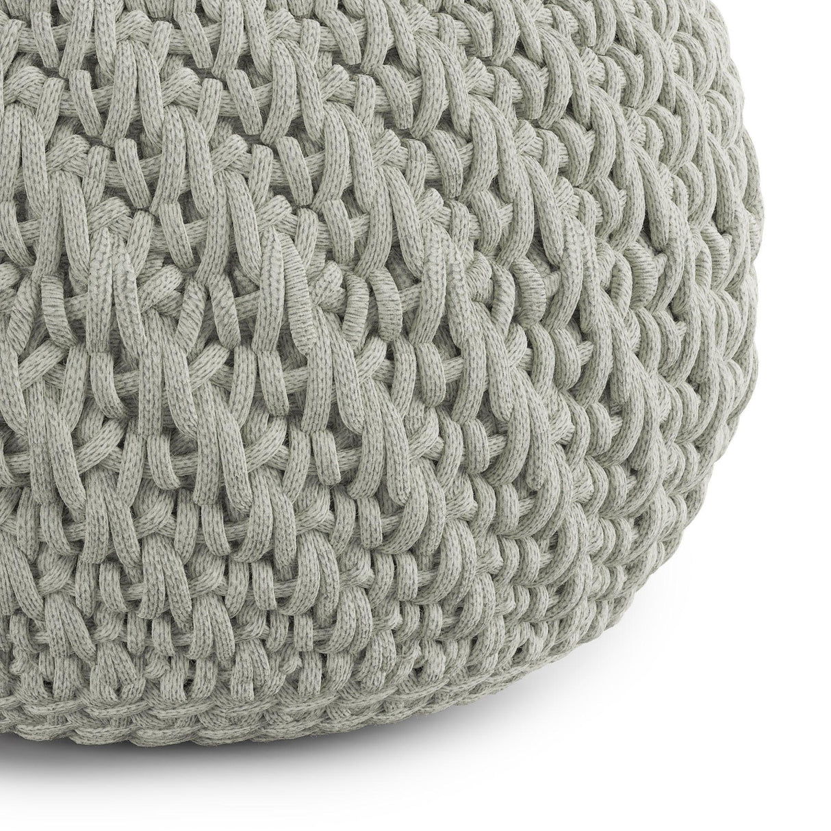 Round Knitted Silver Indoor Outdoor Fabric Pouf Seat - Omega Lifestyles