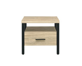 Oak Finish Metal Leg Accent Table With Storage Drawer - Omega Lifestyles