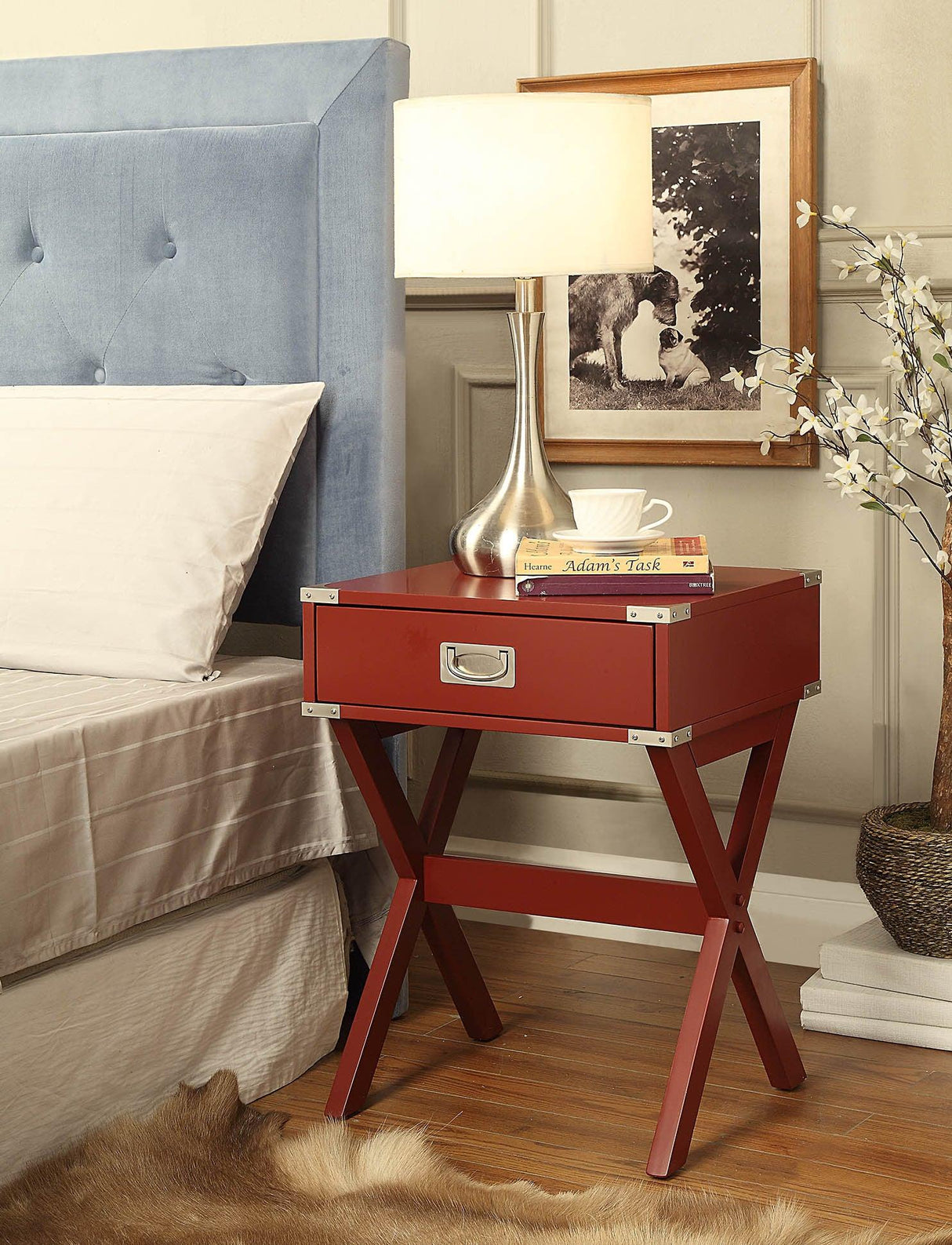 Red Finish Synthetic Wood Accent Table With Drawer - Omega Lifestyles