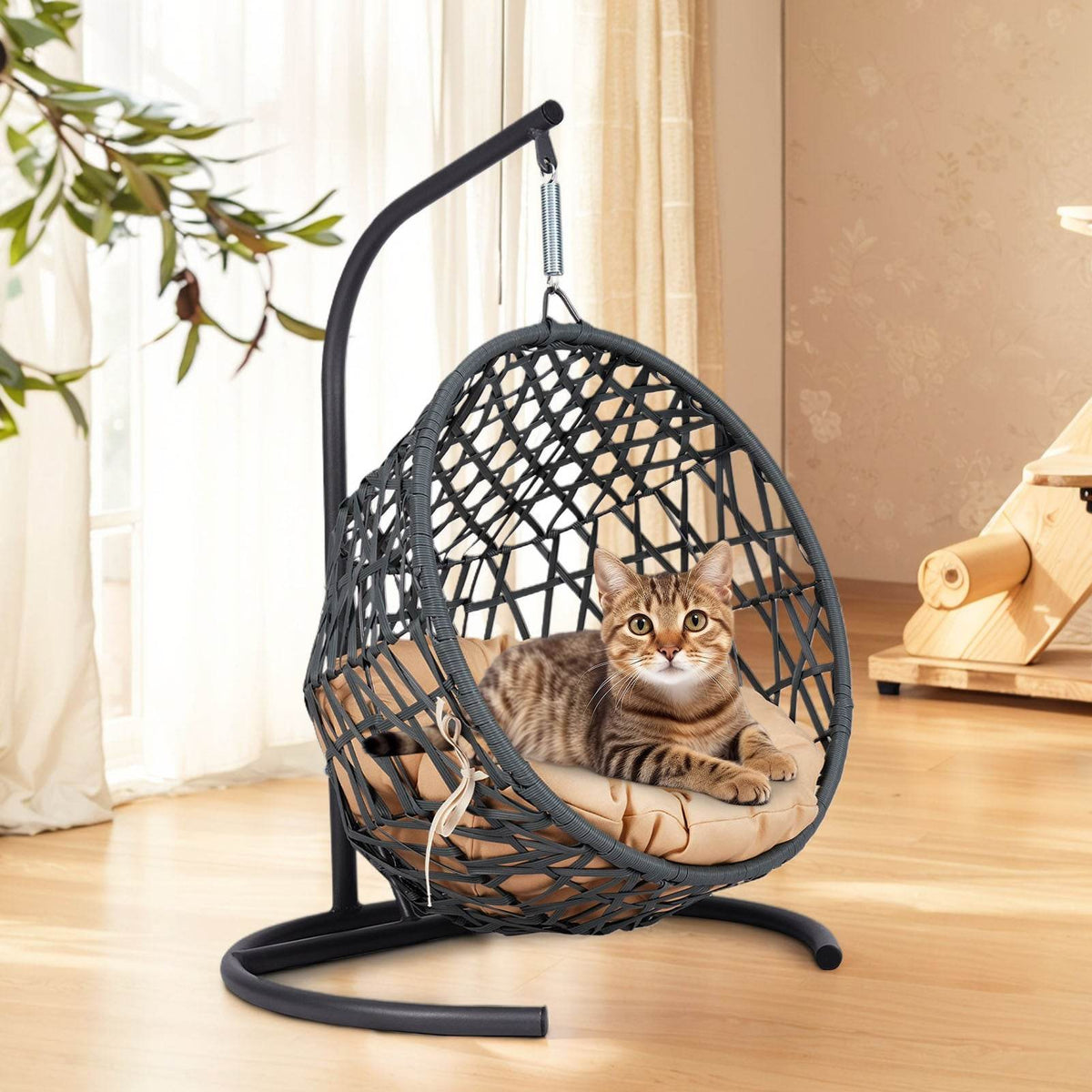 Indoor Hanging Cat Hammock Bed With Stand And Cushion - Sleep Galleria