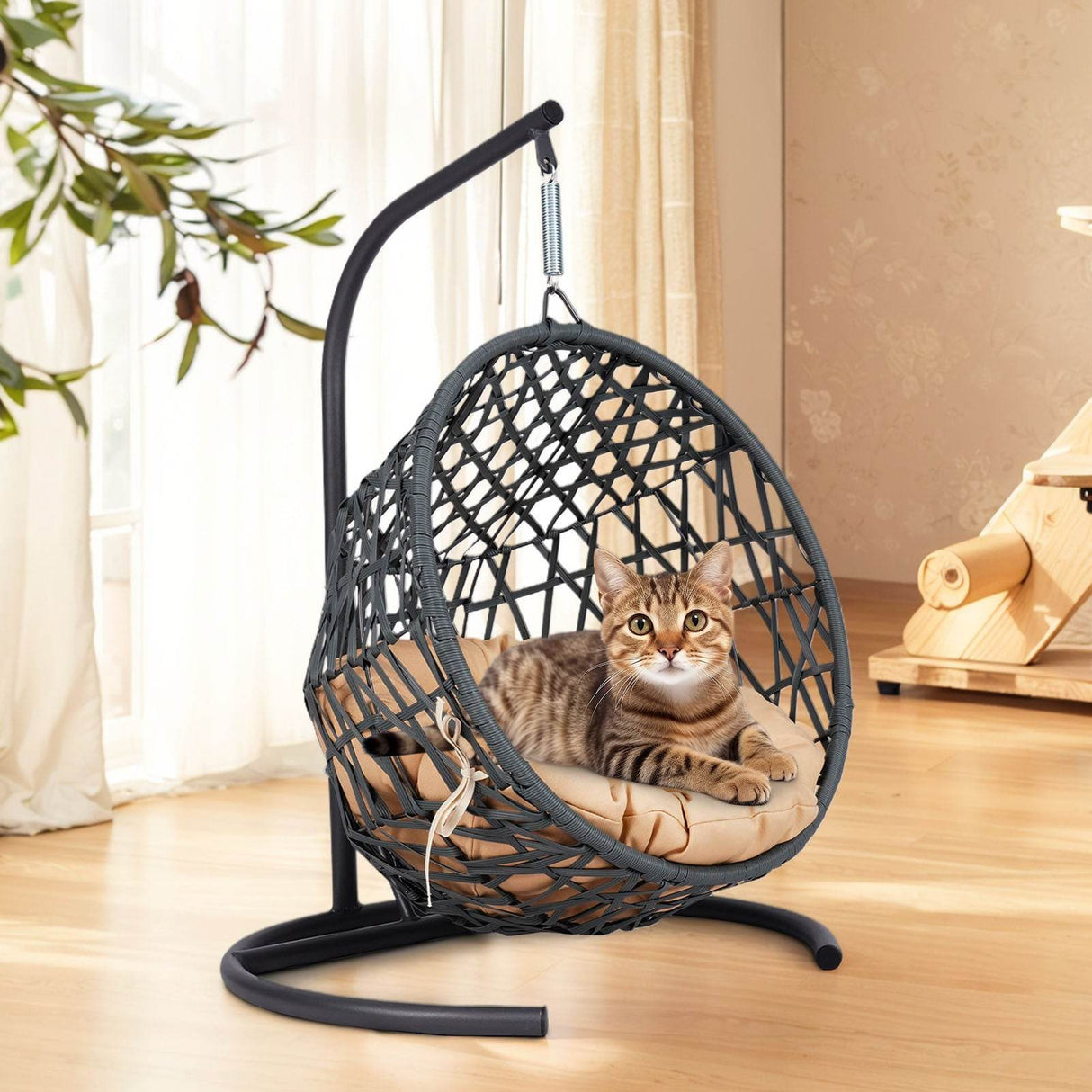 Indoor Hanging Cat Hammock Bed With Stand And Cushion - Sleep Galleria