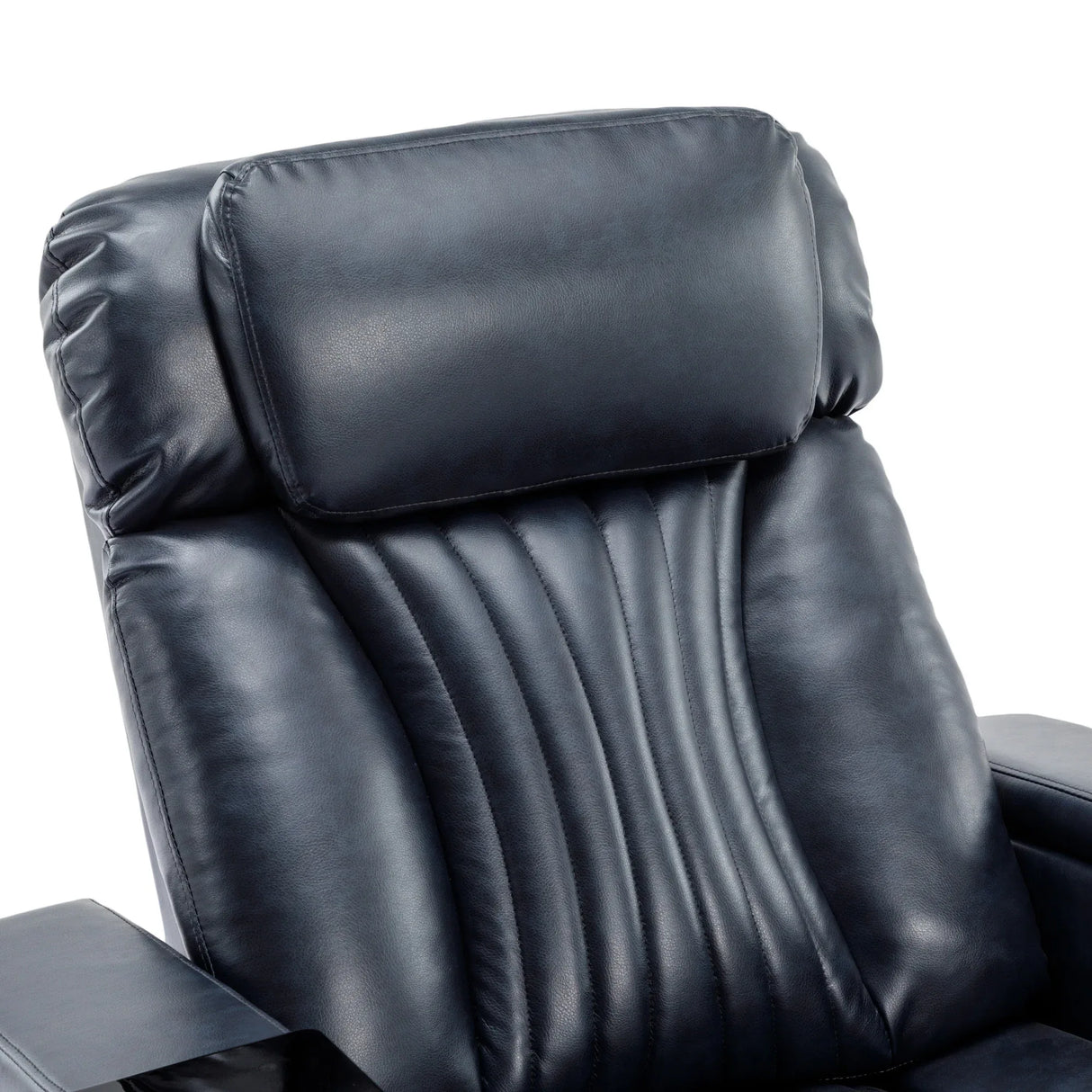 Power Swivel Blue PU Leather Recliner Chair With Tray Table - Omega Lifestyles