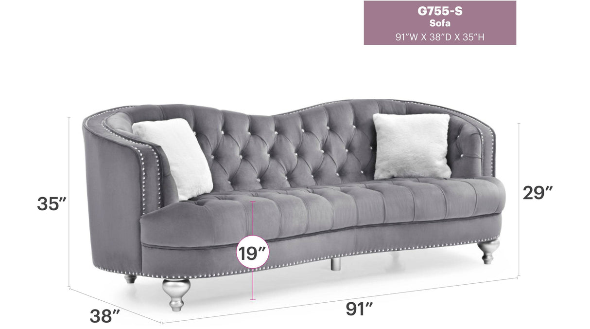 Glam Velvet Tufted 3-Seat Sofa With Nailhead Trim - Omega Lifestyles