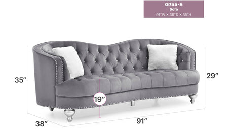 Glam Velvet Tufted 3-Seat Sofa With Nailhead Trim - Omega Lifestyles