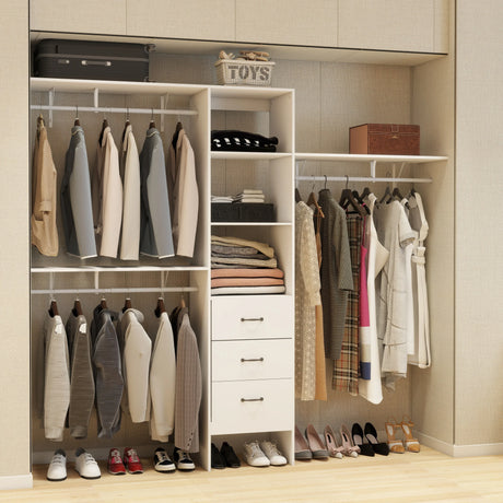 96-Inch White Adjustable Wood Metal Closet Organizer System - Omega Lifestyles